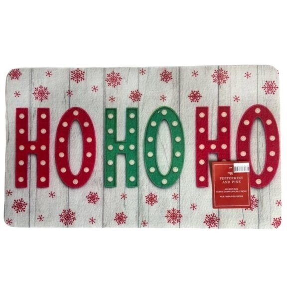 Peppermint & Pine Christmas Rug Door Mat Accent Non Skid  HO HO HO 17.3 X 29.9 - Picture 2 of 12
